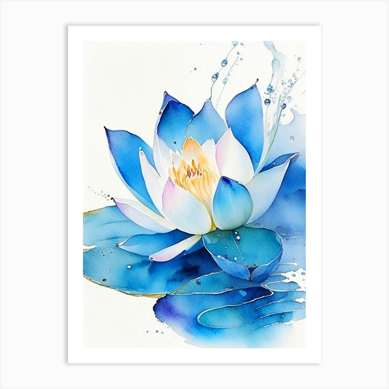 Blue Lotus Watercolour 4 Art Print by The Artsy Florist - Fy