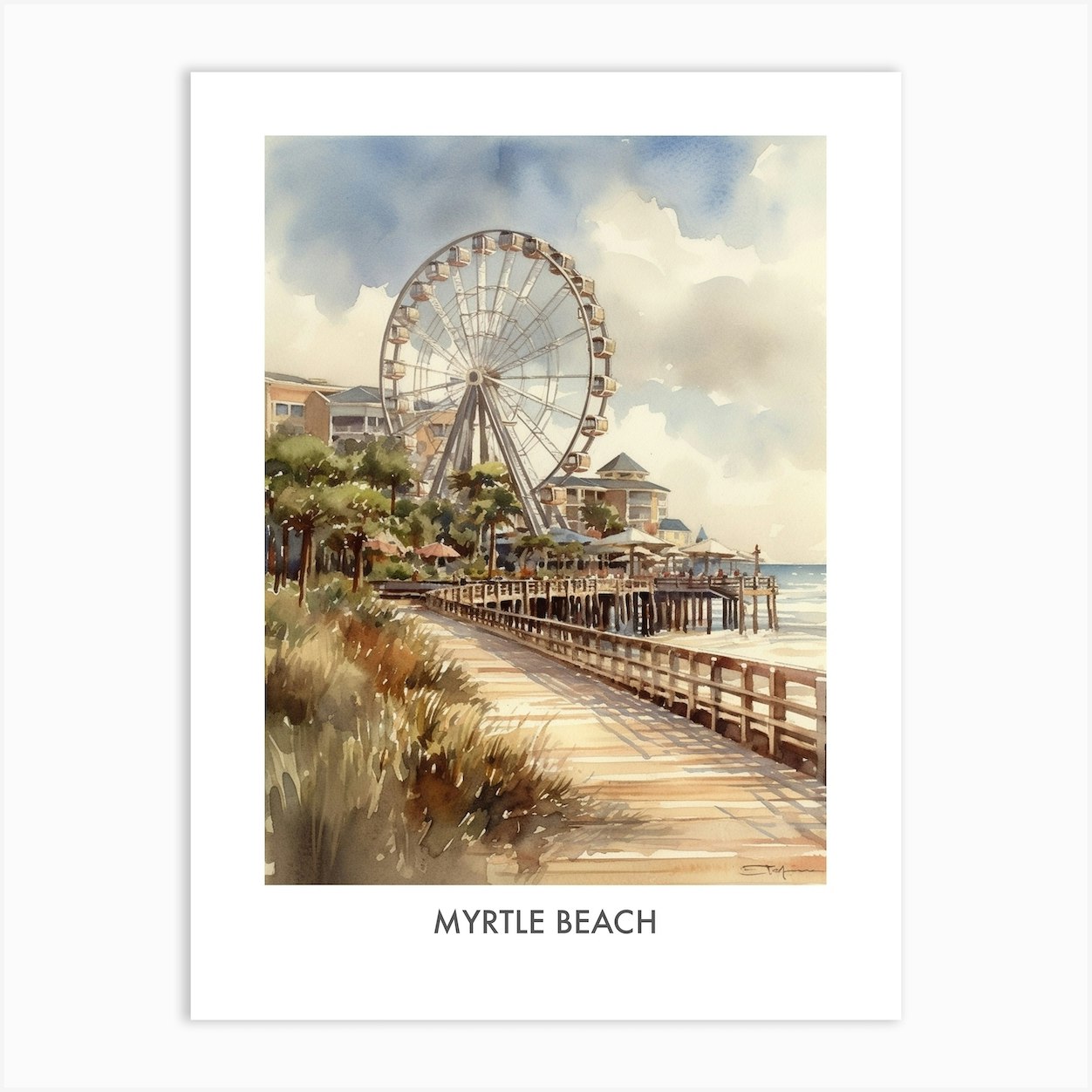Myrtle Beach Watercolor 3travel Poster Art Print by Fusion Designs Fy