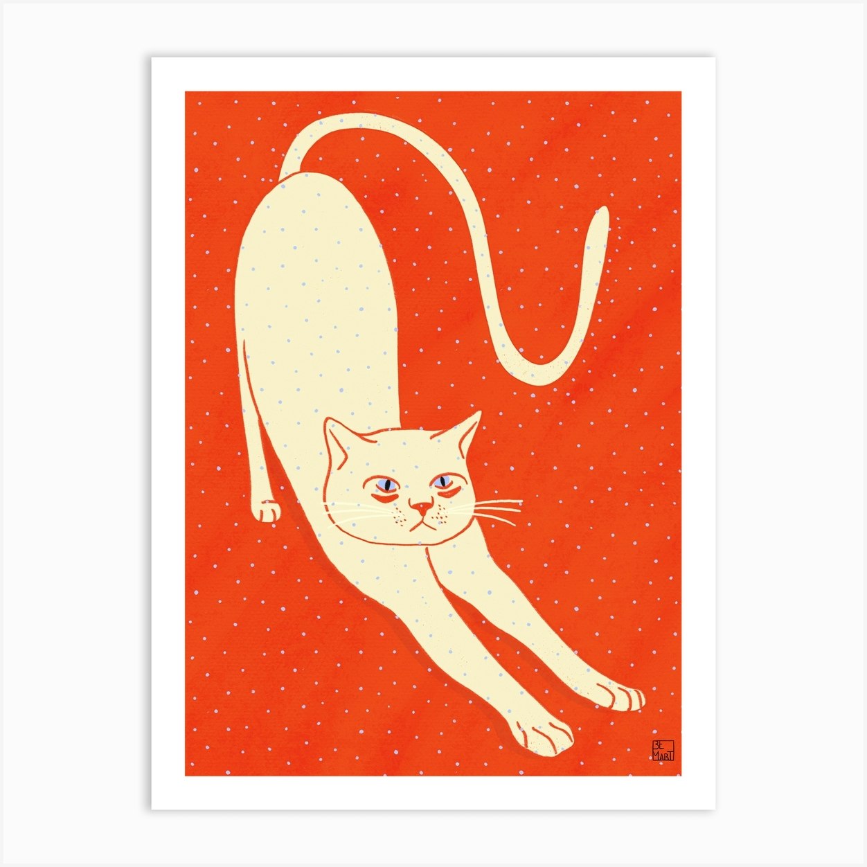 White Cat On Red Background Art Print by Be Martt - Fy