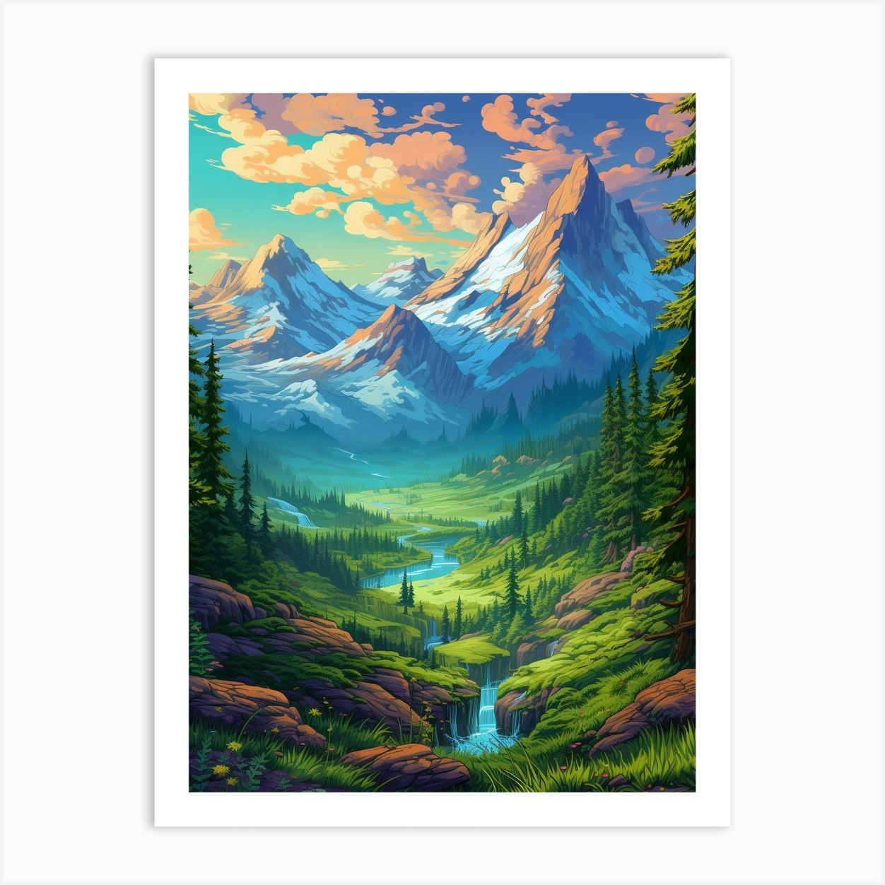 Mountainscape Pixel Art 3 Art Print by PixelPerfect - Fy