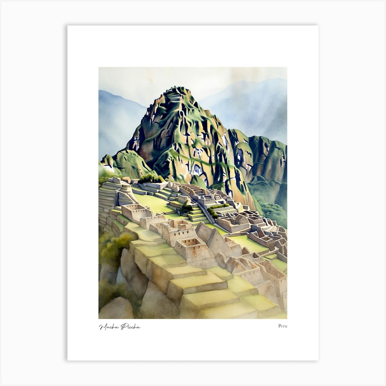 Machu Picchu Peru 1 Watercolour Travel Poster Art Print by Fusion ...