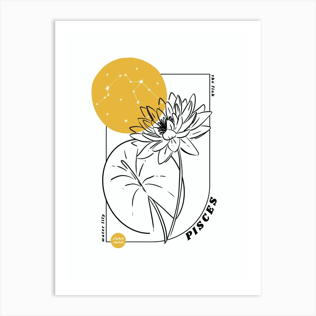 Pisces Birth Flower Zodiac Sign Art Print