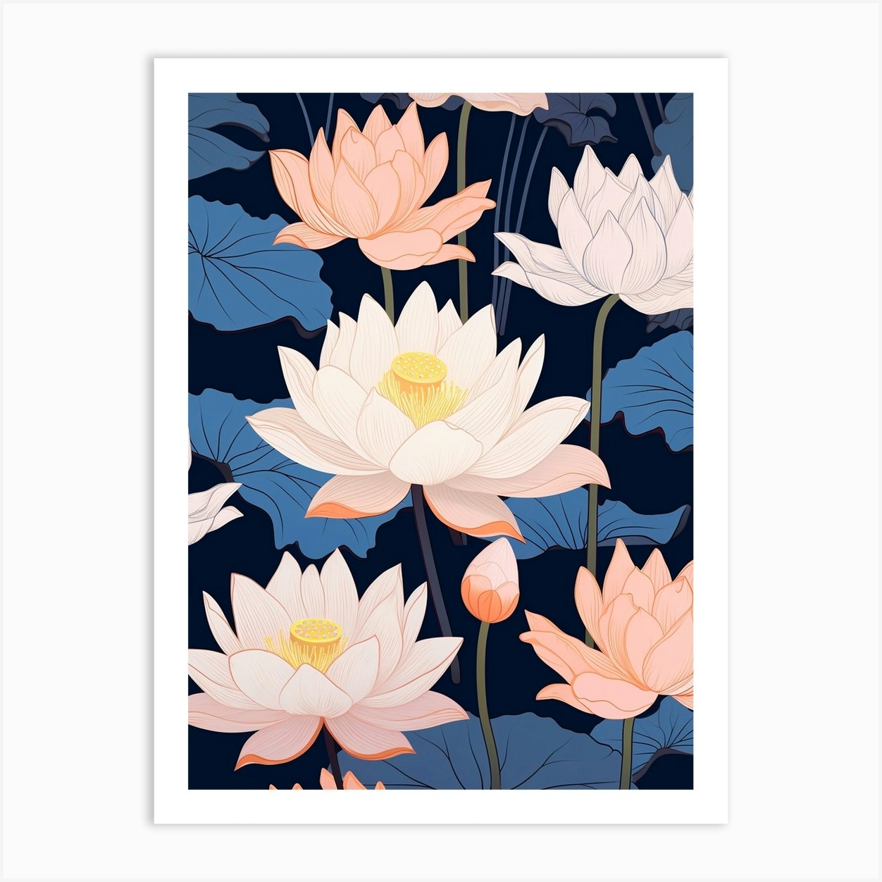 Moonlight Water Lilies Art Print by Art Of Ann - Fy