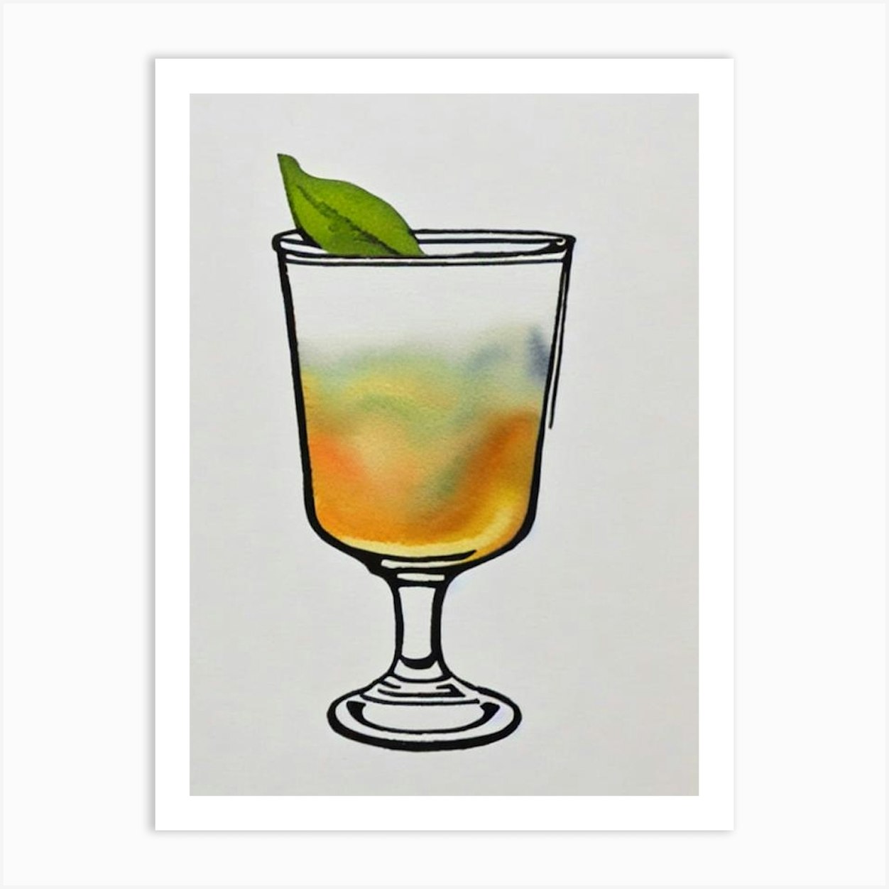 Corpse Reviver 2 Minimal Line Drawing With Watercolour Cocktail Poster ...