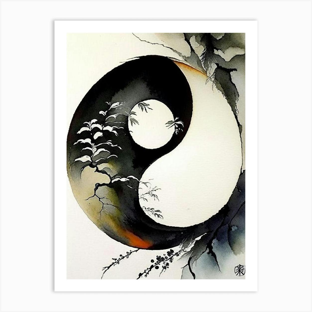 Repeat 2 Yin And Yang Japanese Ink Art Print By Symbolic Expressions - Fy