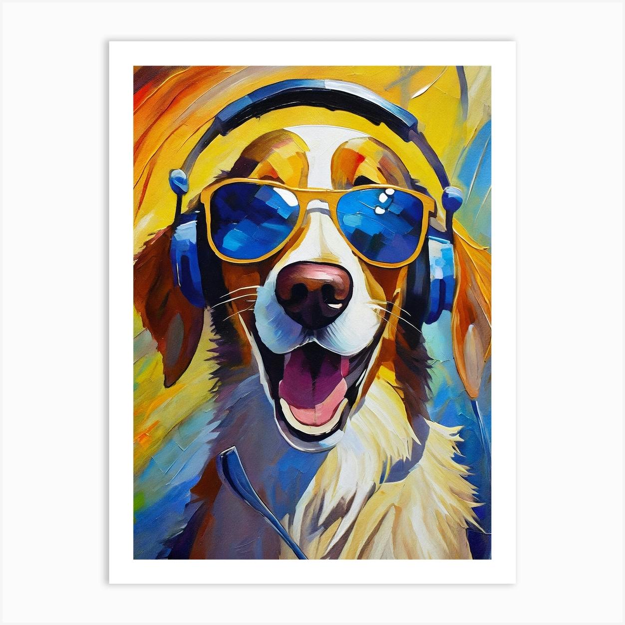 Dog with sale headphones art