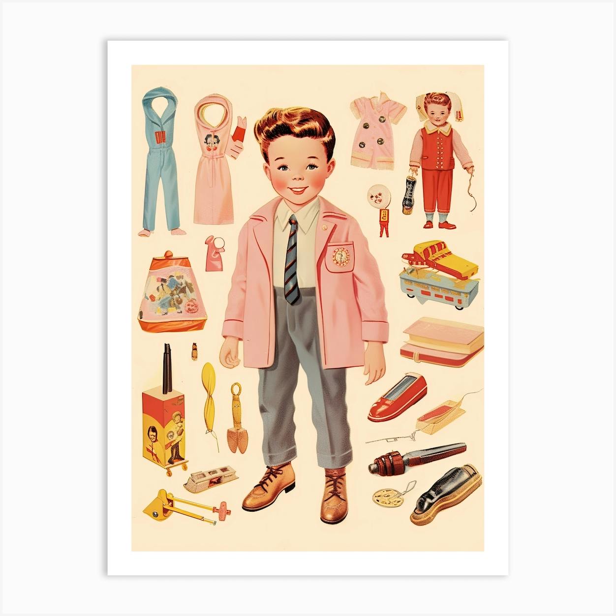Vintage Paper Doll Boy Kitsch 8 Art Print