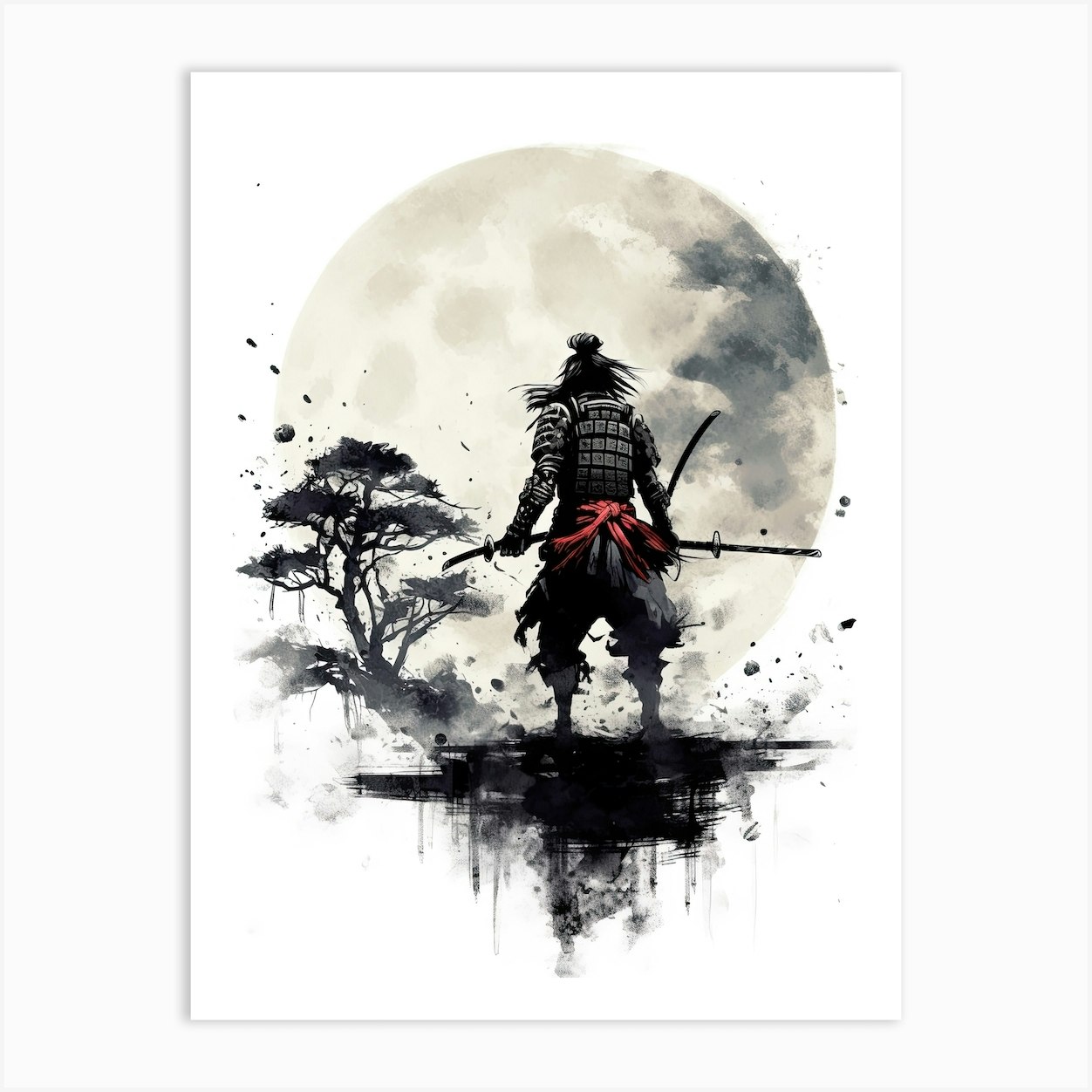 Samurai Sumi E Illustration 3 Art Print by Blade and Brush - Fy