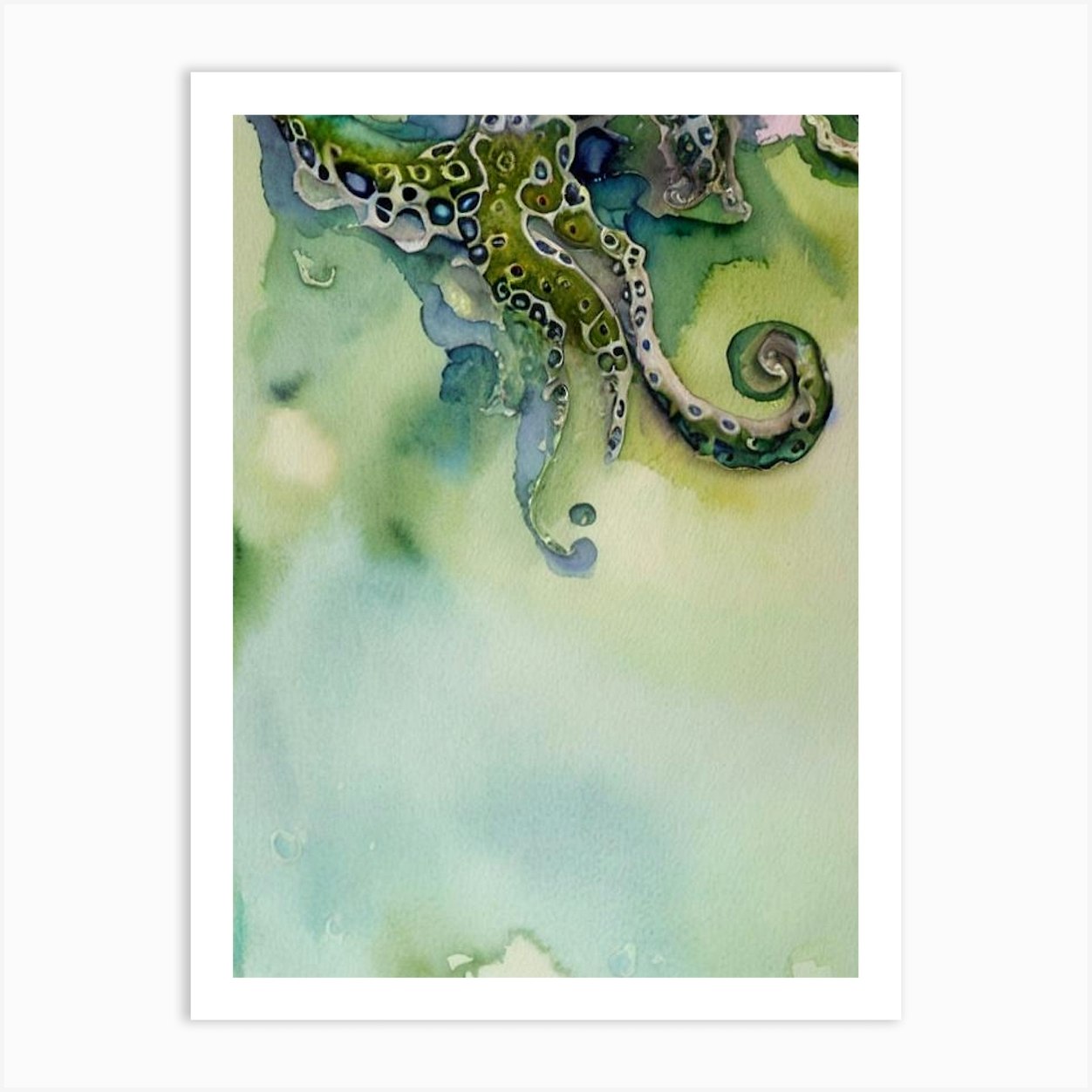 Blue Ringed Octopus Storybook Watercolour Art Print by Sea Life Prints - Fy