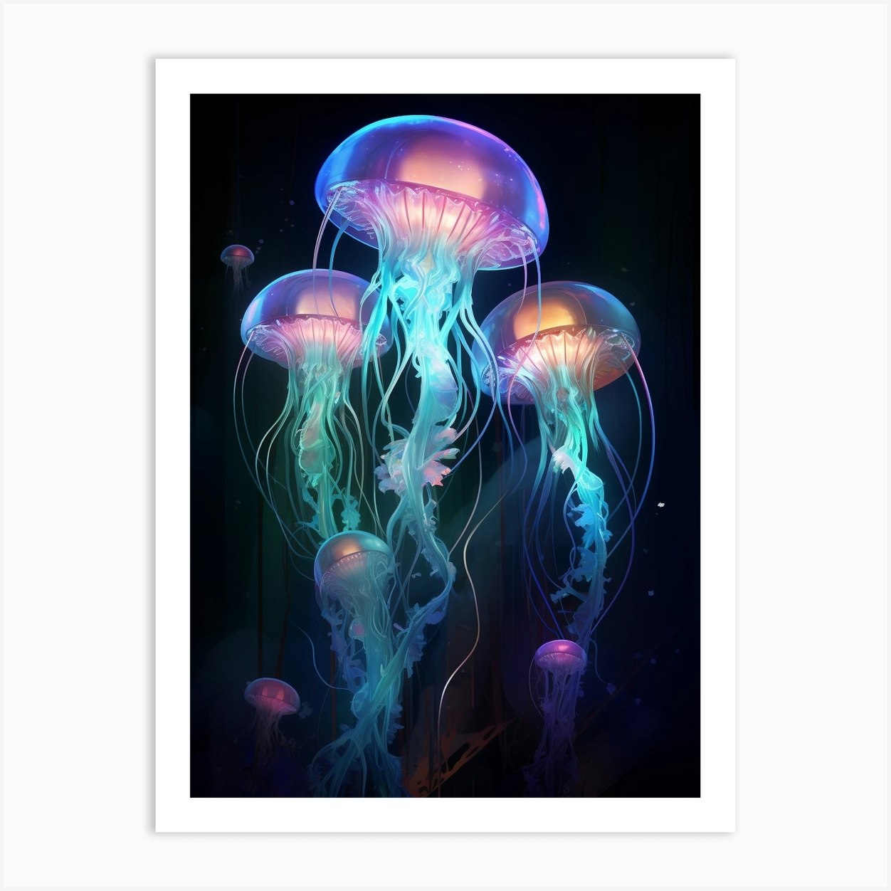 Turritopsis Dohrnii Importal Jellyfish Neon Illustration 5 Art Print by ...