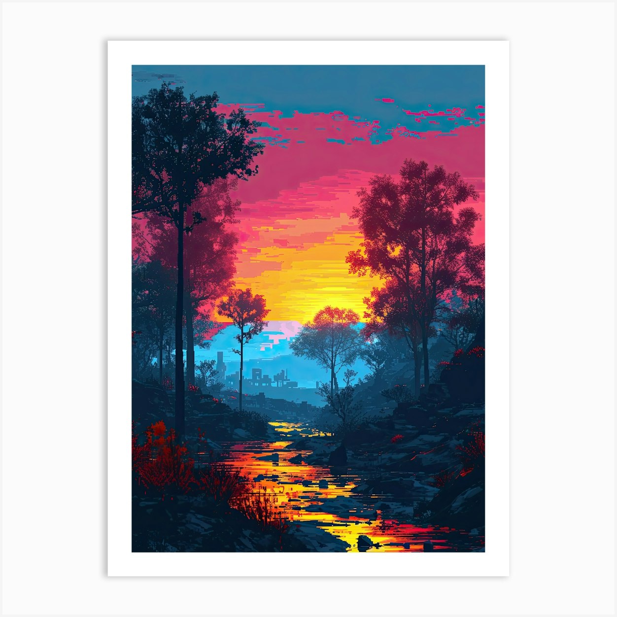 Sunset In The Jungle | Pixel Art Series Art Print by Art-Syndicate - Fy