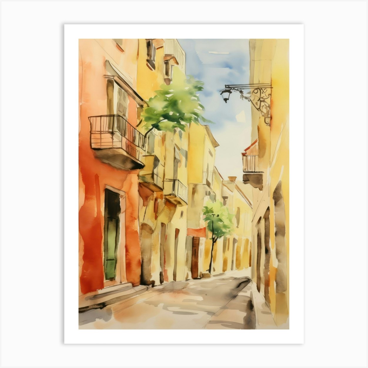 Foggia, Italy Watercolour Streets 3 Art Print by MedArt - Fy