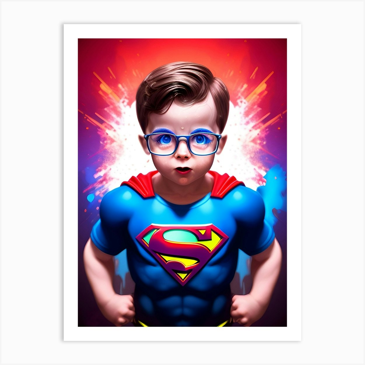 Portrait Of A Cute Nerdy Kid Superman Fan Art Poster (4) Art Print by ...