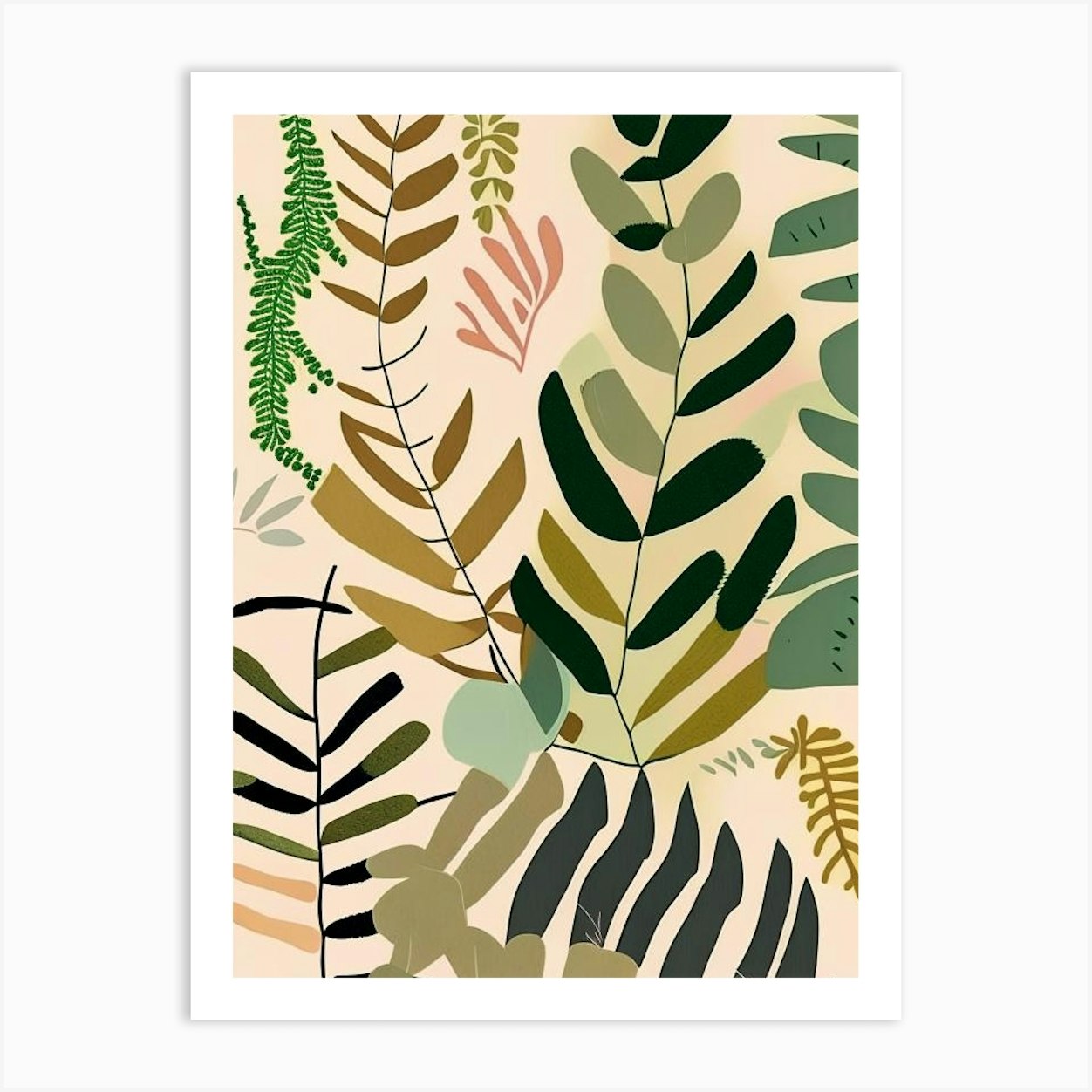 Evergreen Fern, Wildflower Modern Muted Colours 1 Art Print by ...