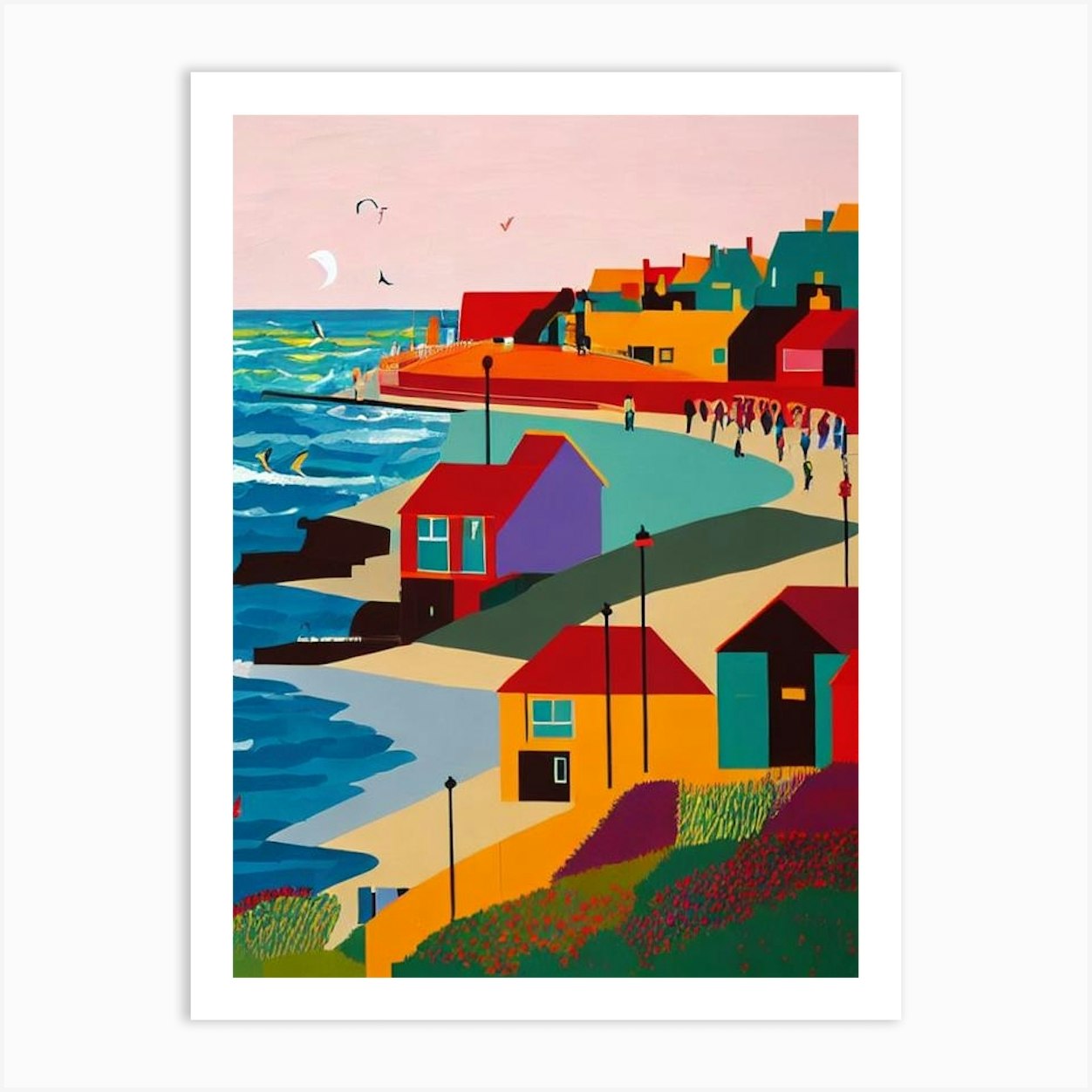 Broadstairs Beach, Kent Hockney Style Art Print by Sand & Surf Prints - Fy