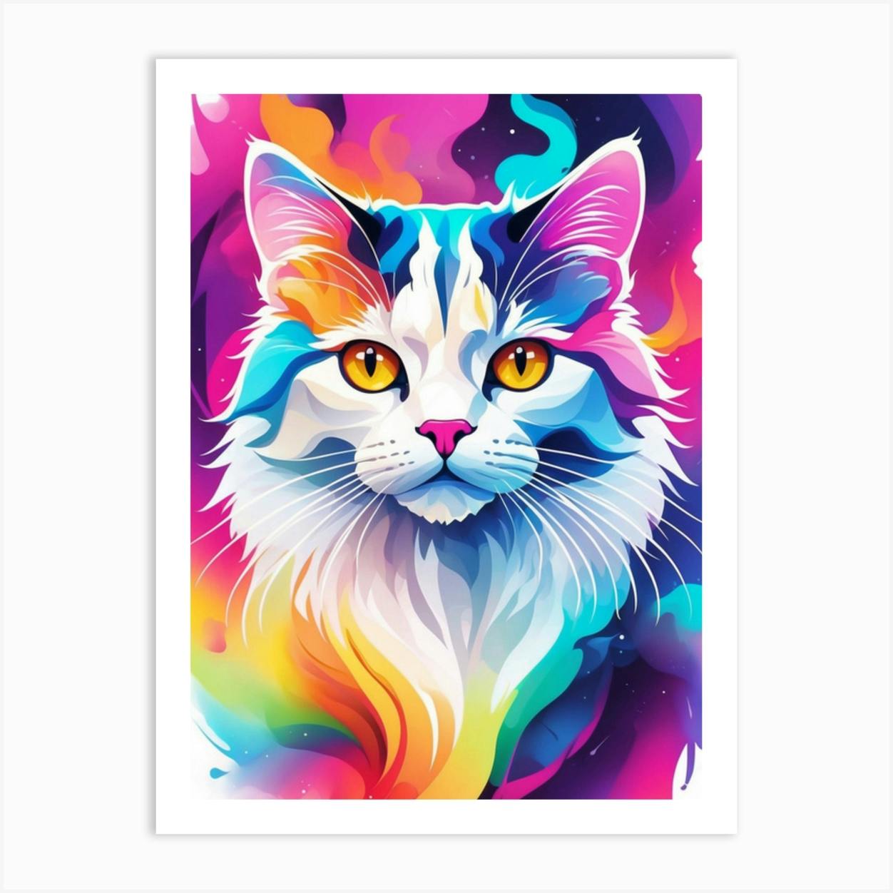 Framed Watercolour Portrait of a Cute Cat - Animal Wall Art - Colourful Animal Art for Home Décor outlet or Nursery