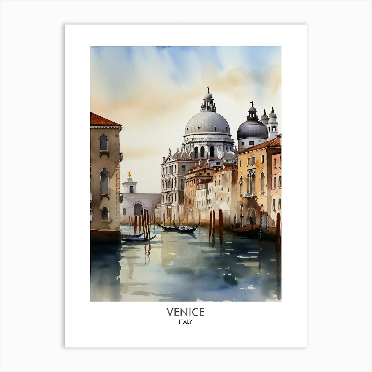 Venice Italy Watercolour Travel Poster 3 Art Print by Fusion Designs - Fy