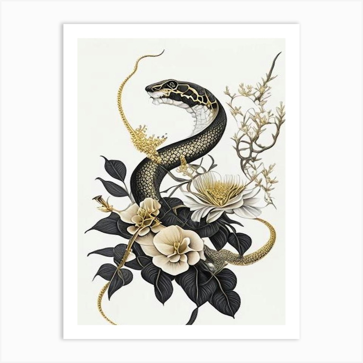 South American Bushmaster Snake Gold And Black Art Print by The Snake ...