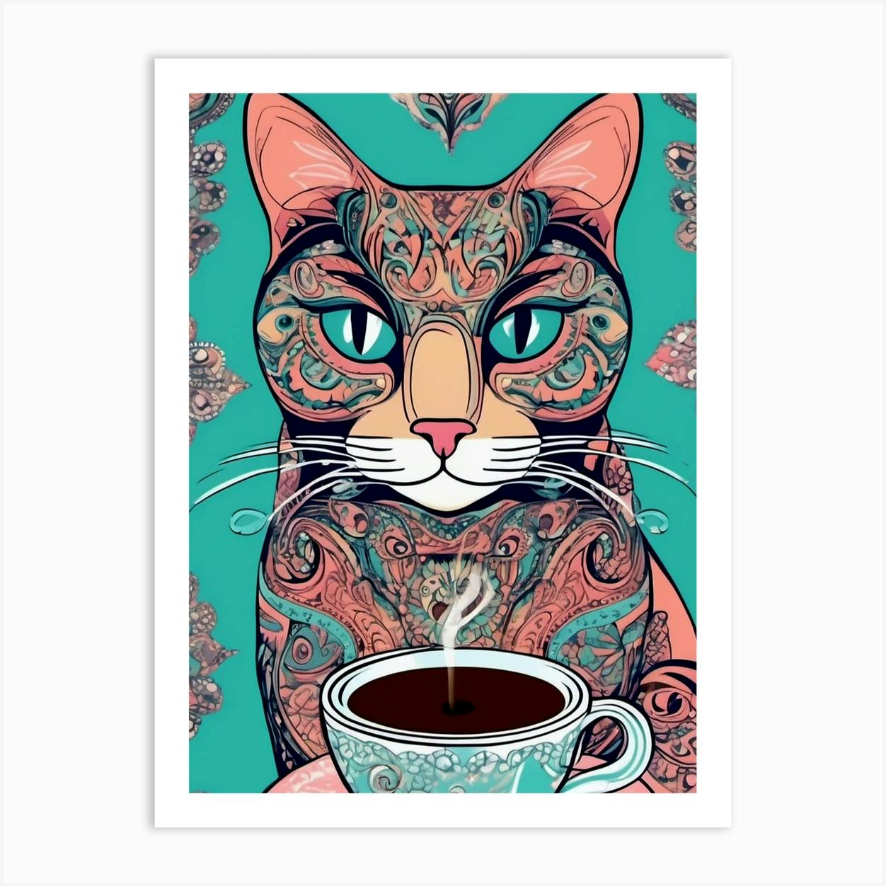 Cool Coffee Cat Art Print