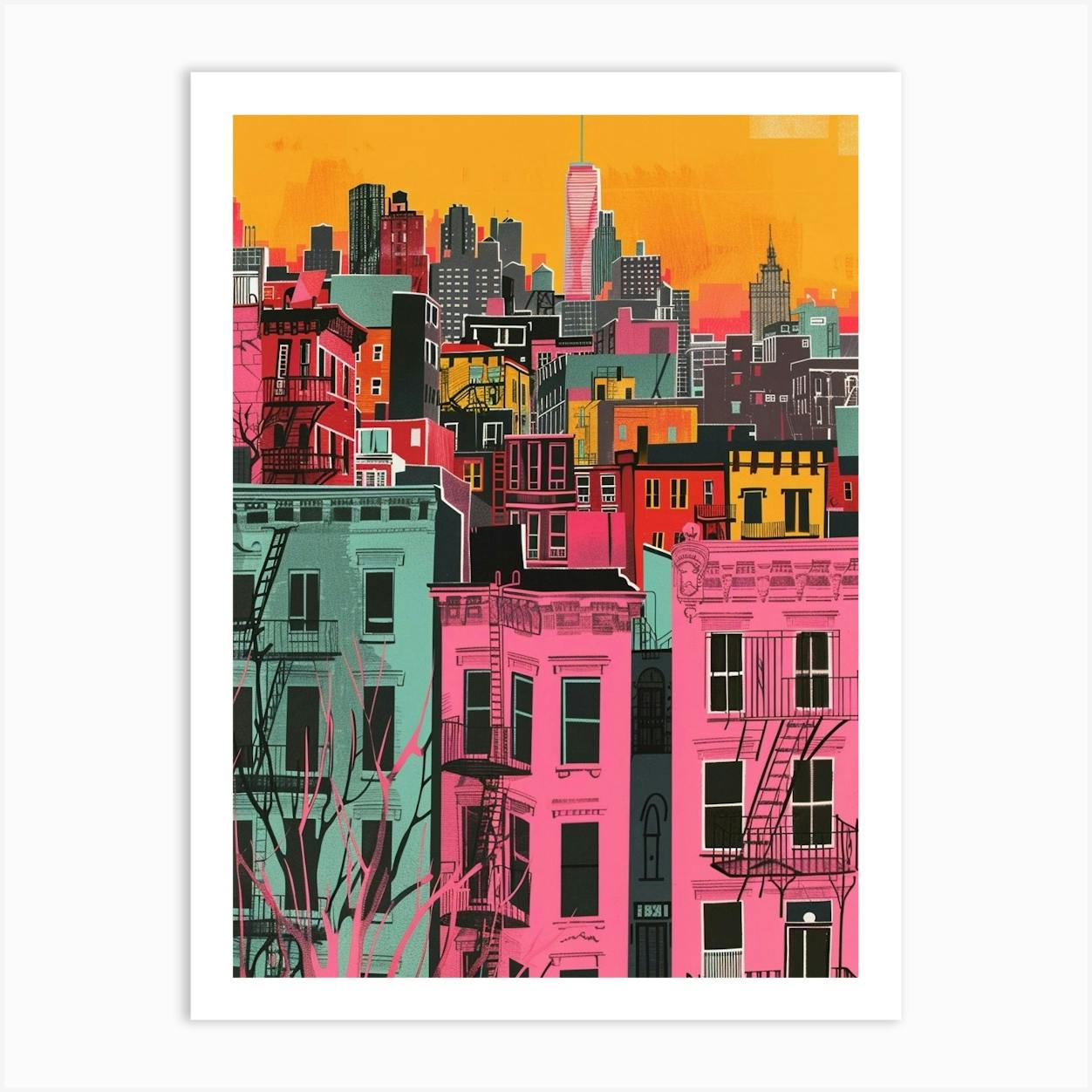 Harlem New York Colourful Silkscreen Illustration 4 Art