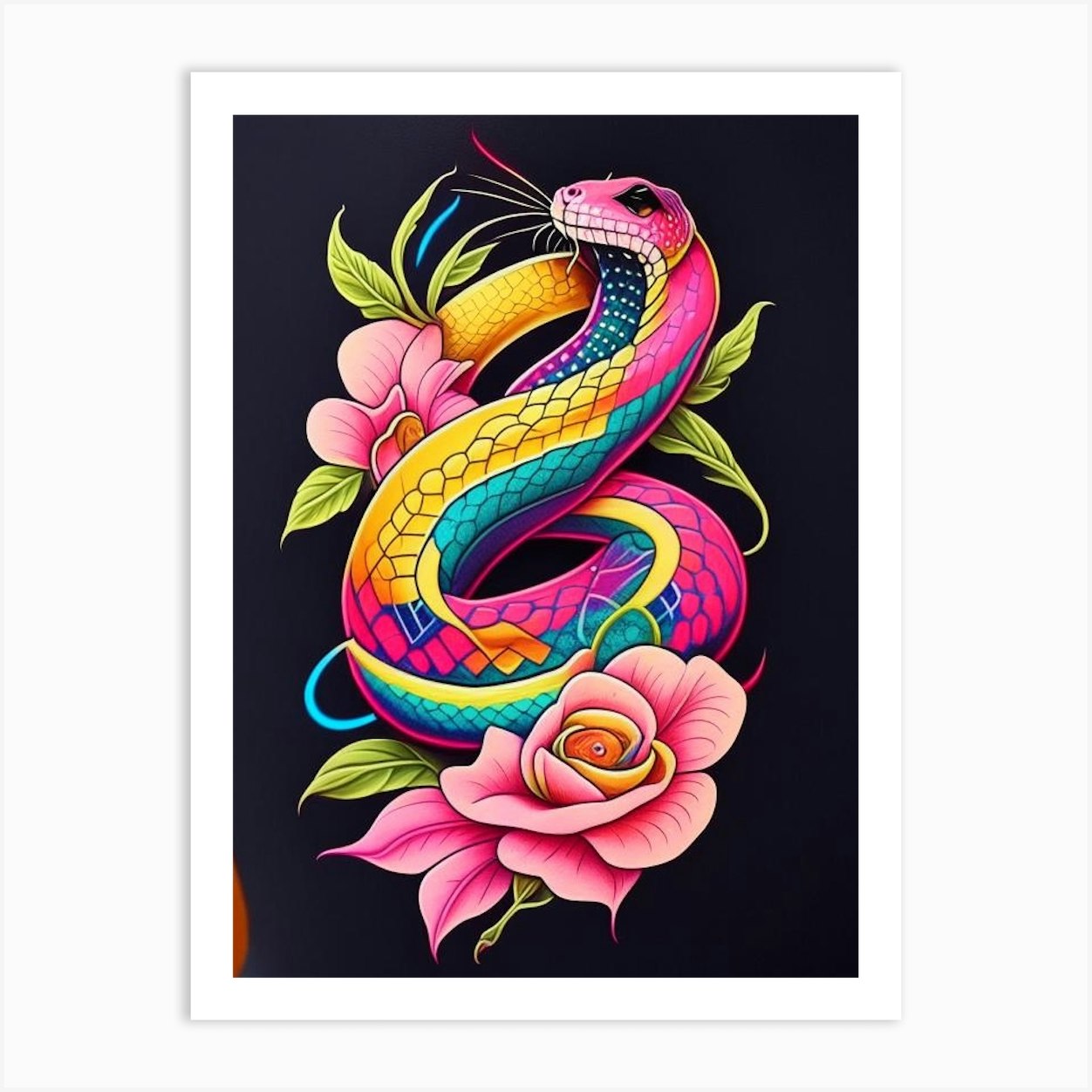 Dione Rat Snake Tattoo Style Art Print by The Snake Pit - Fy