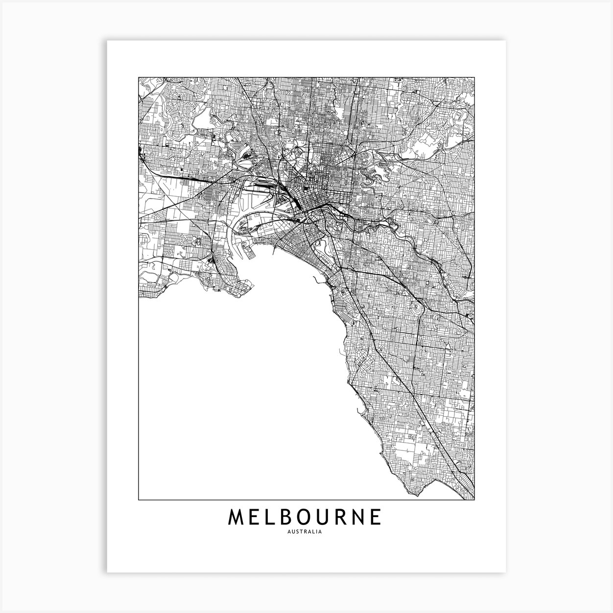 Melbourne White Map Art Print by multipliCITY Fy