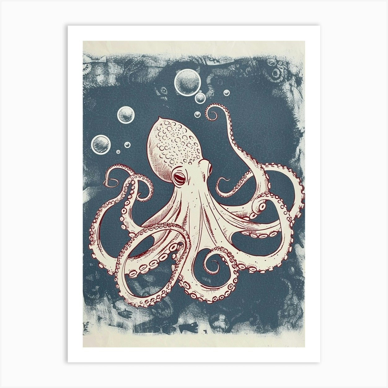 Octopus Making Bubbles Linocut Inspired 3 Art Print by Energy of the ...