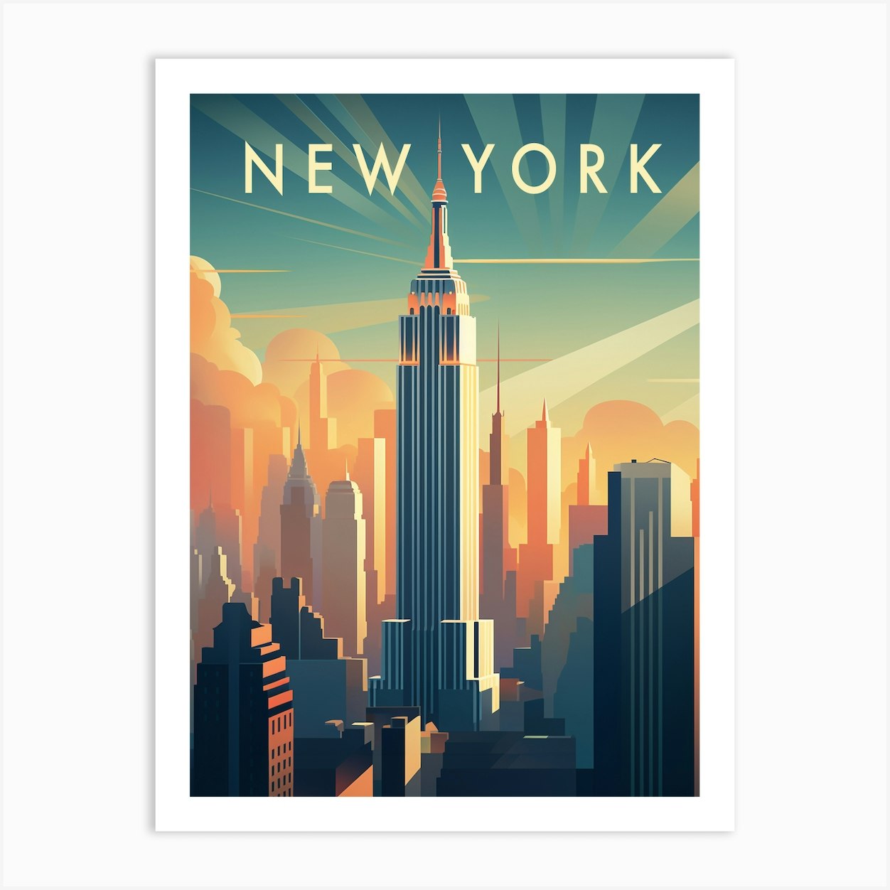 Art Deco Inspired New York City Skyine Poster Art Print by Moonlight ...