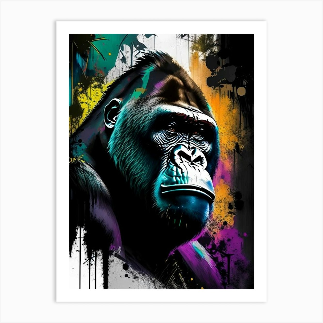 Gorilla With Graffiti Background Gorillas Graffiti Style 1 Art Print by ...