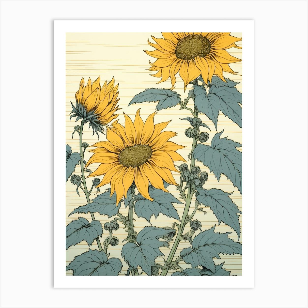 メーカー直売所 Himawari Sunflower 2 Vintage Japanese Botanical Art Print by 絵画