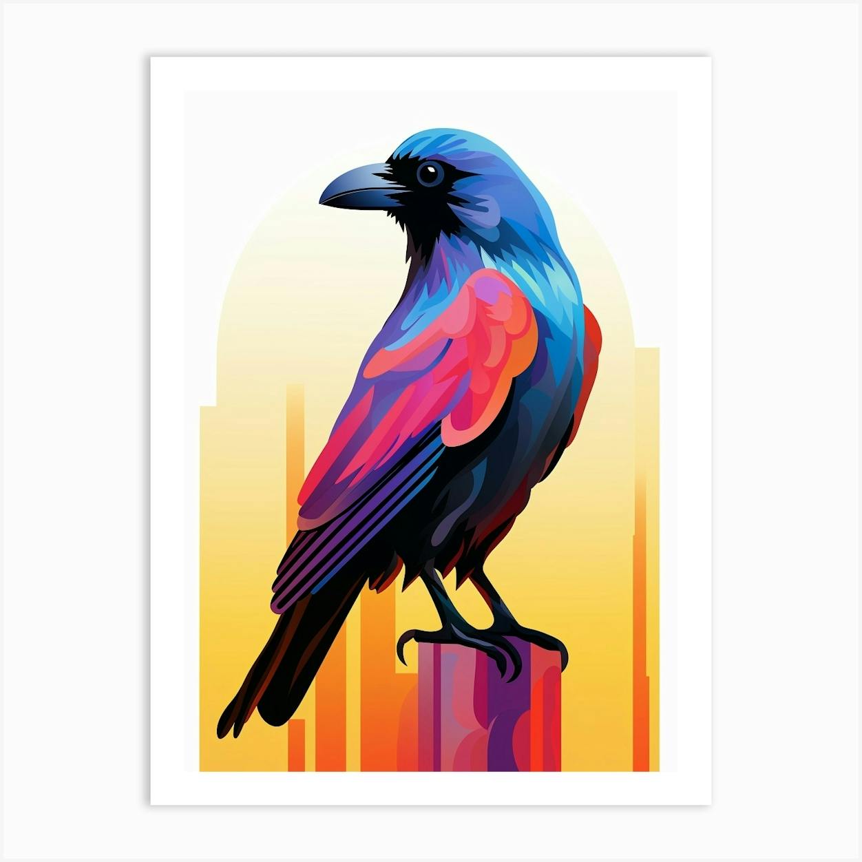 Colourful Geometric Bird Crow 1 Art Print by Feathered Muse - Fy