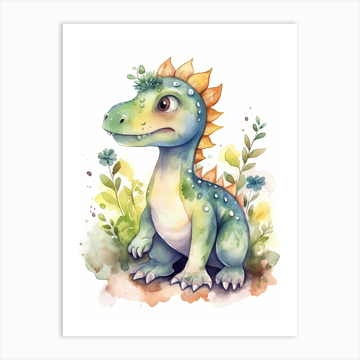 Herrerasaurus Cute Dinosaur Watercolour 2 Art Print by Dino Dreams Art - Fy