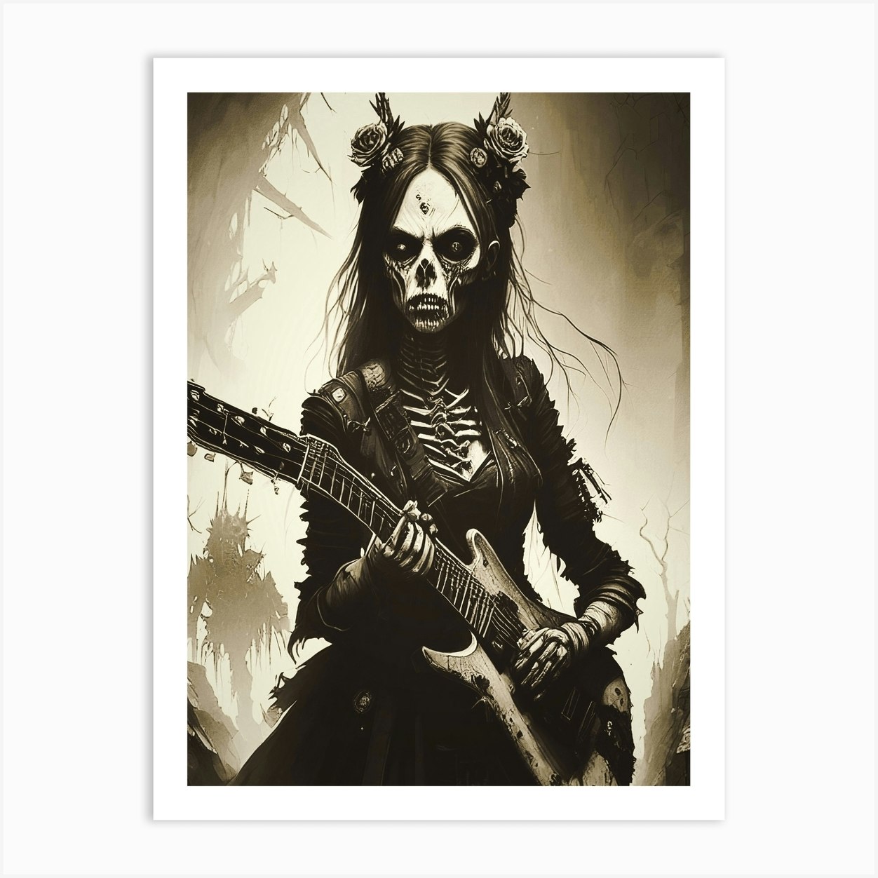 Zombie Women Horror Scary Skeleton Spooky Rockstar Art Print By Sytacdesign Fy 5006