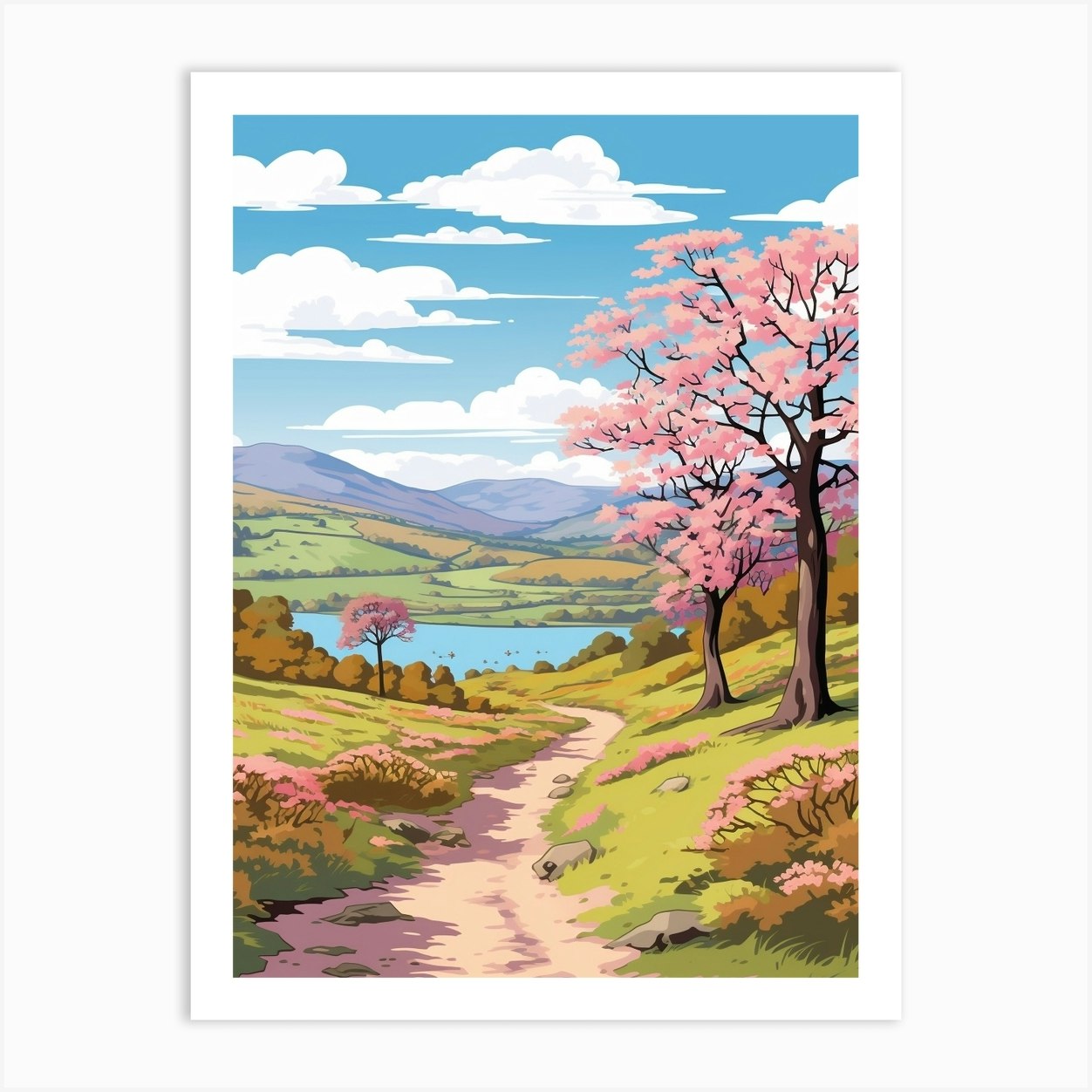 Lake District National Park England Hike Illustration Art Print by ...