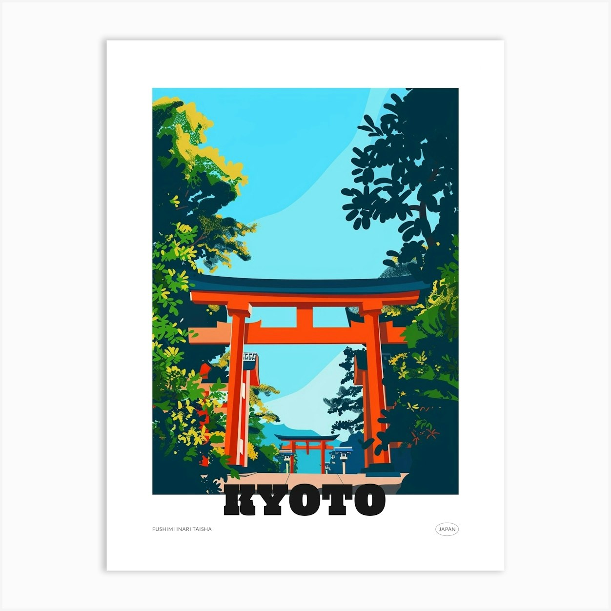 Fushimi Inari Taisha Kyoto Colourful Illustration Poster Art Print by ...