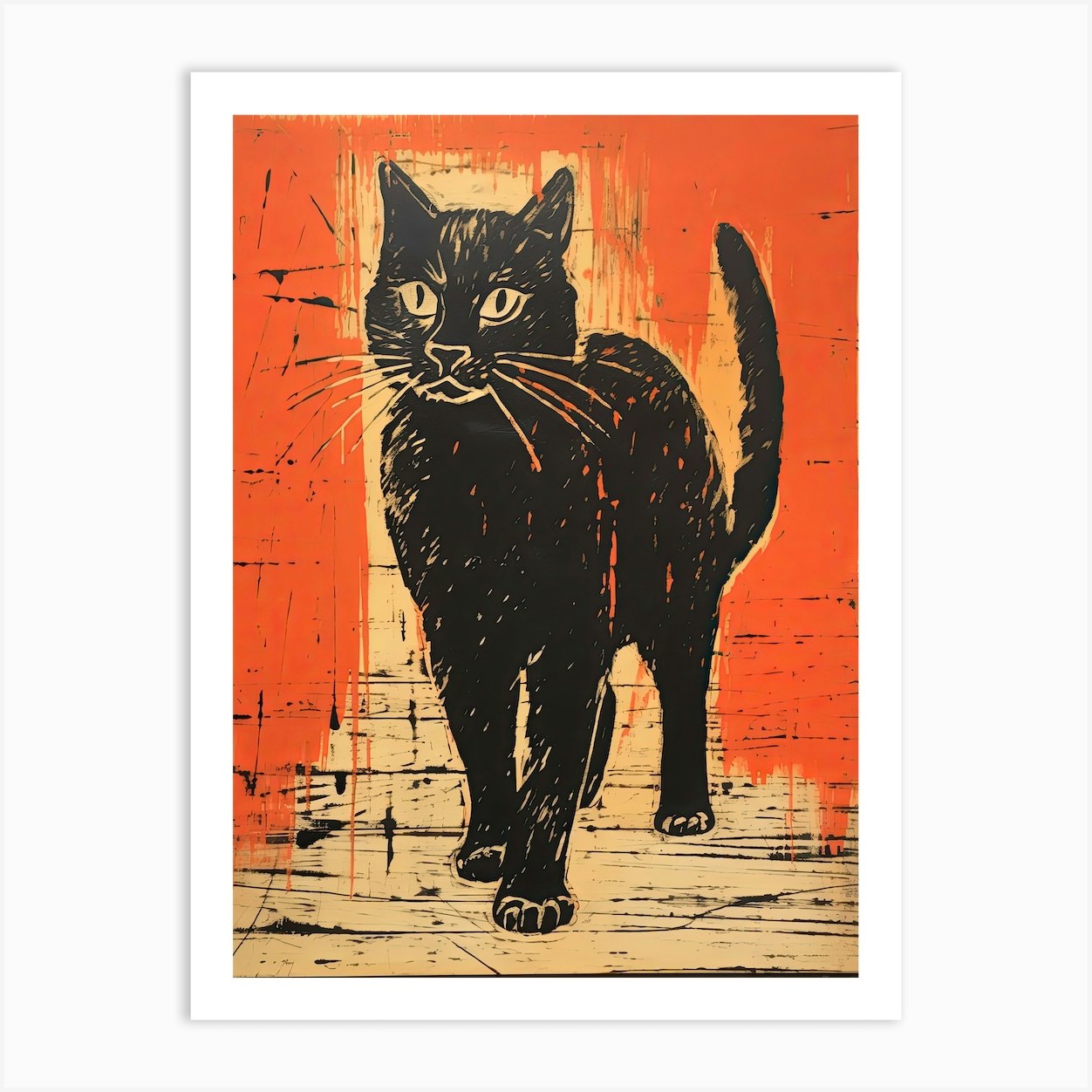 Black Cat, Woodblock Animal Drawing 5 Art Print by Sakura Animal ...