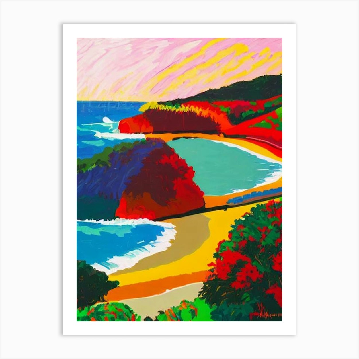 Moffat Beach, Australia Hockney Style Art Print by Sand & Surf Prints - Fy