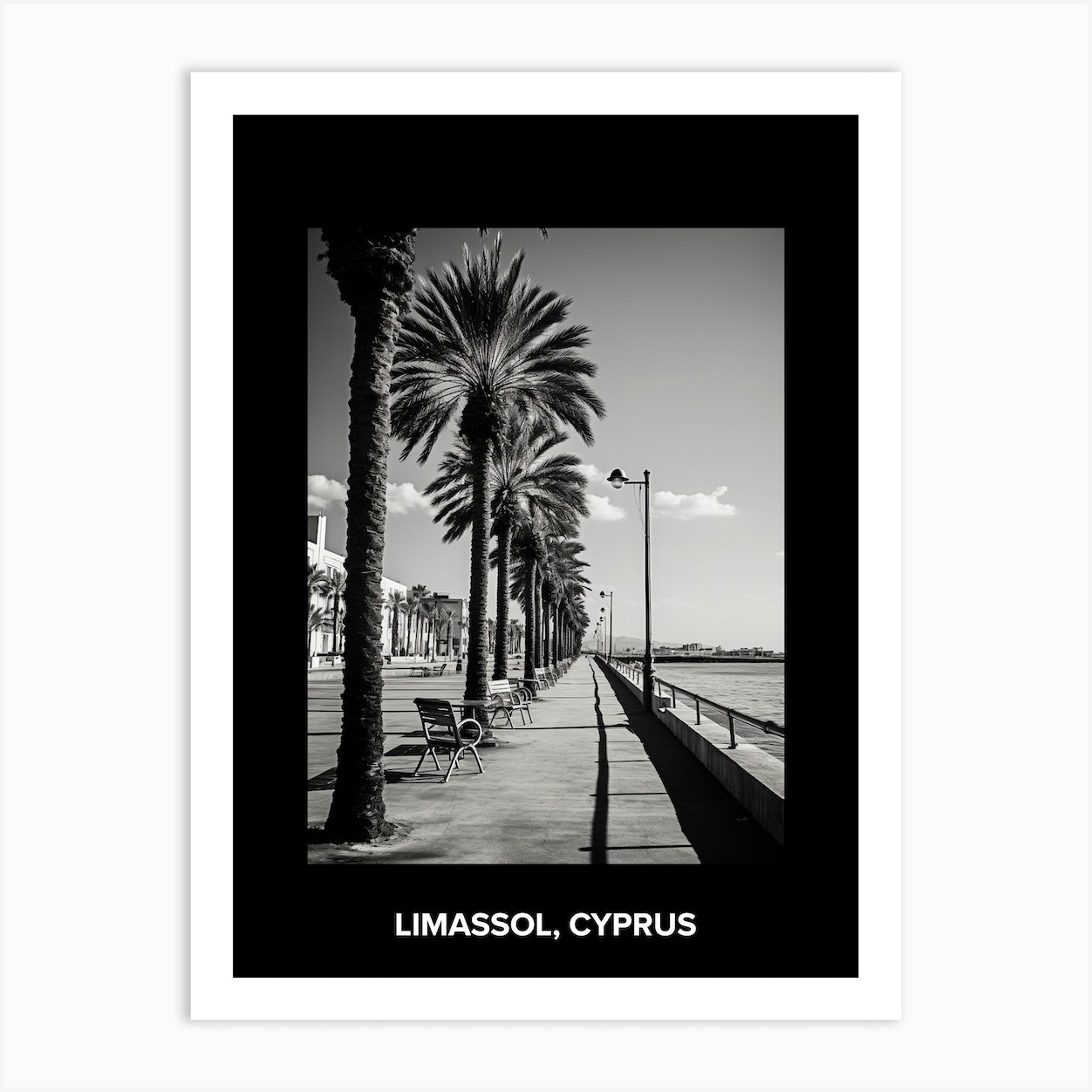 Poster Of Limassol, Cyprus, Mediterranean Black And White Photography