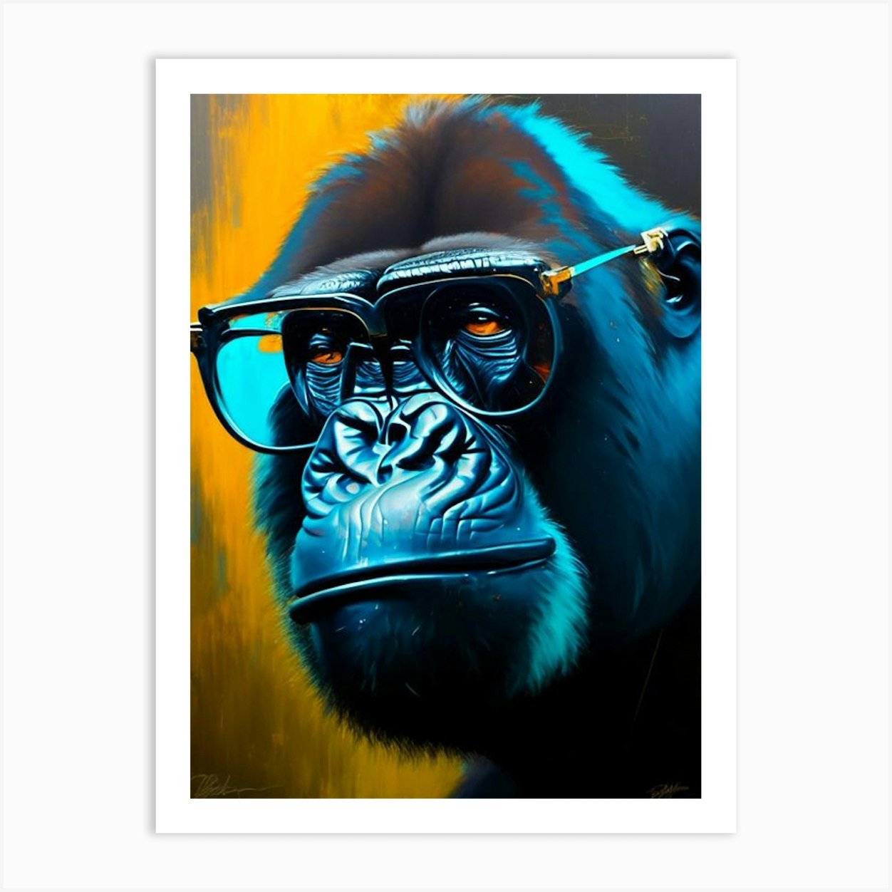 Gorilla In Glasses Gorillas Bright Neon 1 Art Print by Primate Prints - Fy