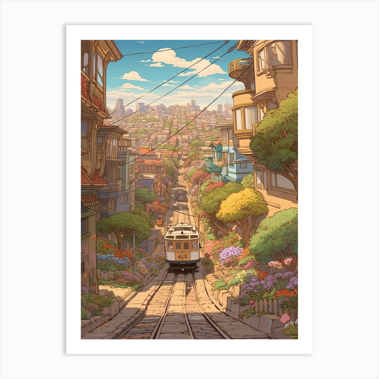 Springtime San Francisco Studio Ghibli Style 1 Art Print by Fusion