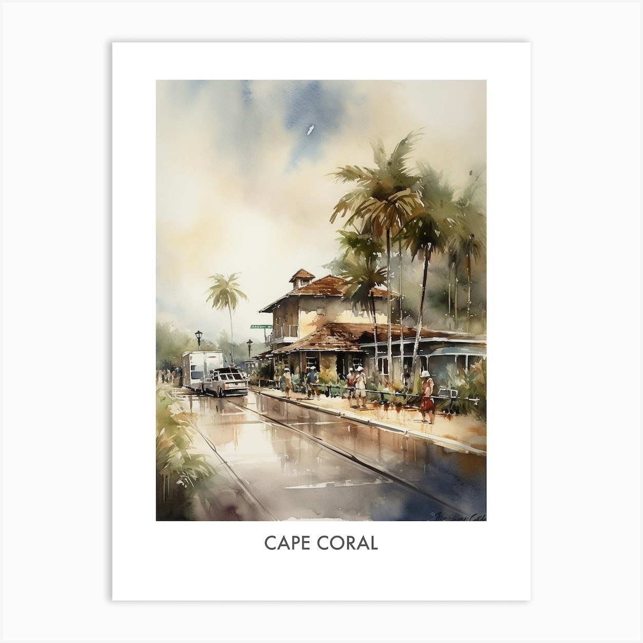 Cape Coral Watercolor 4 Travel Poster Art Print by Fusion Designs Fy