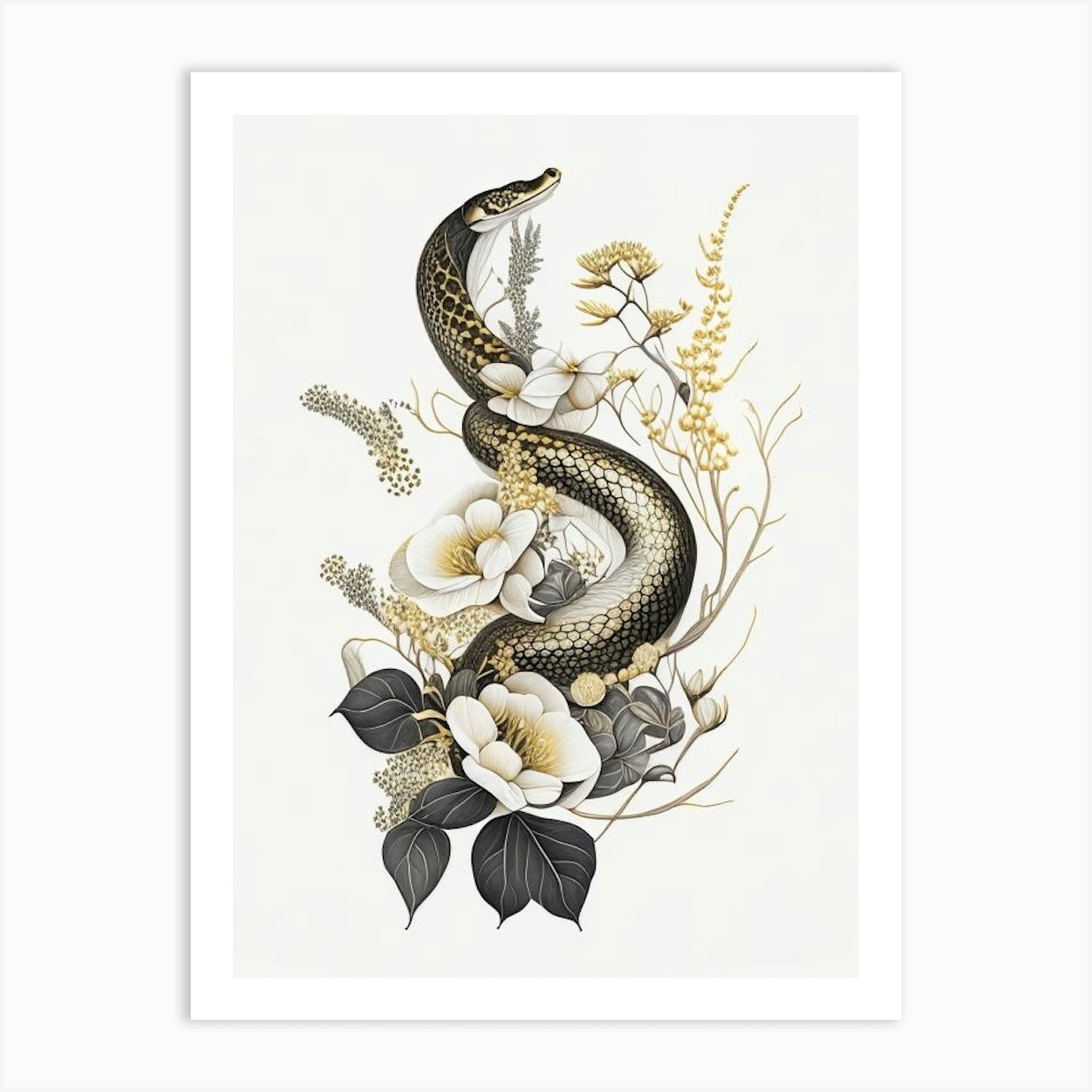 Smooth Earth Snake Gold And Black Art Print by The Snake Pit - Fy