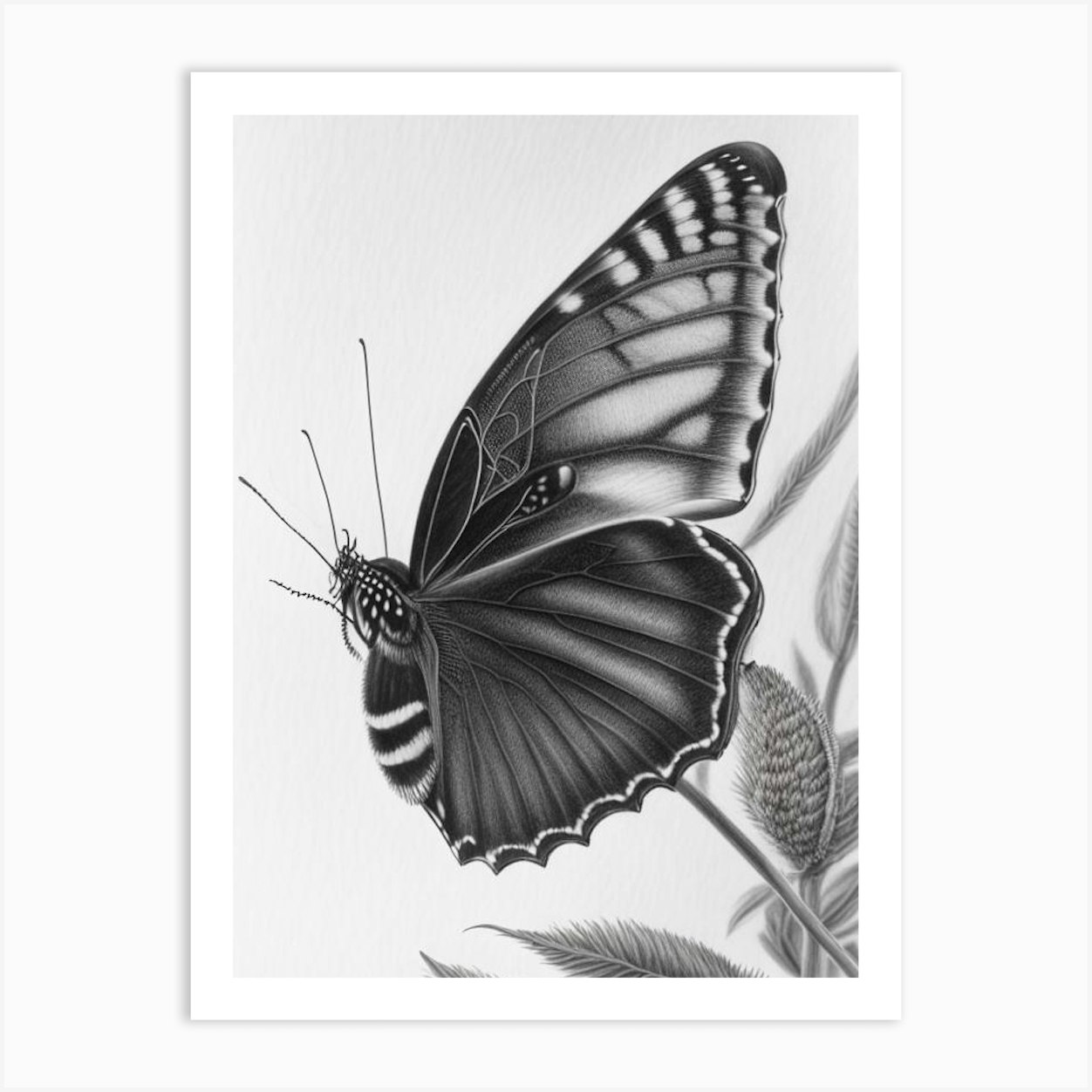 Black Swallowtail Butterfly Greyscale Sketch 3 Art Print by Papillon ...