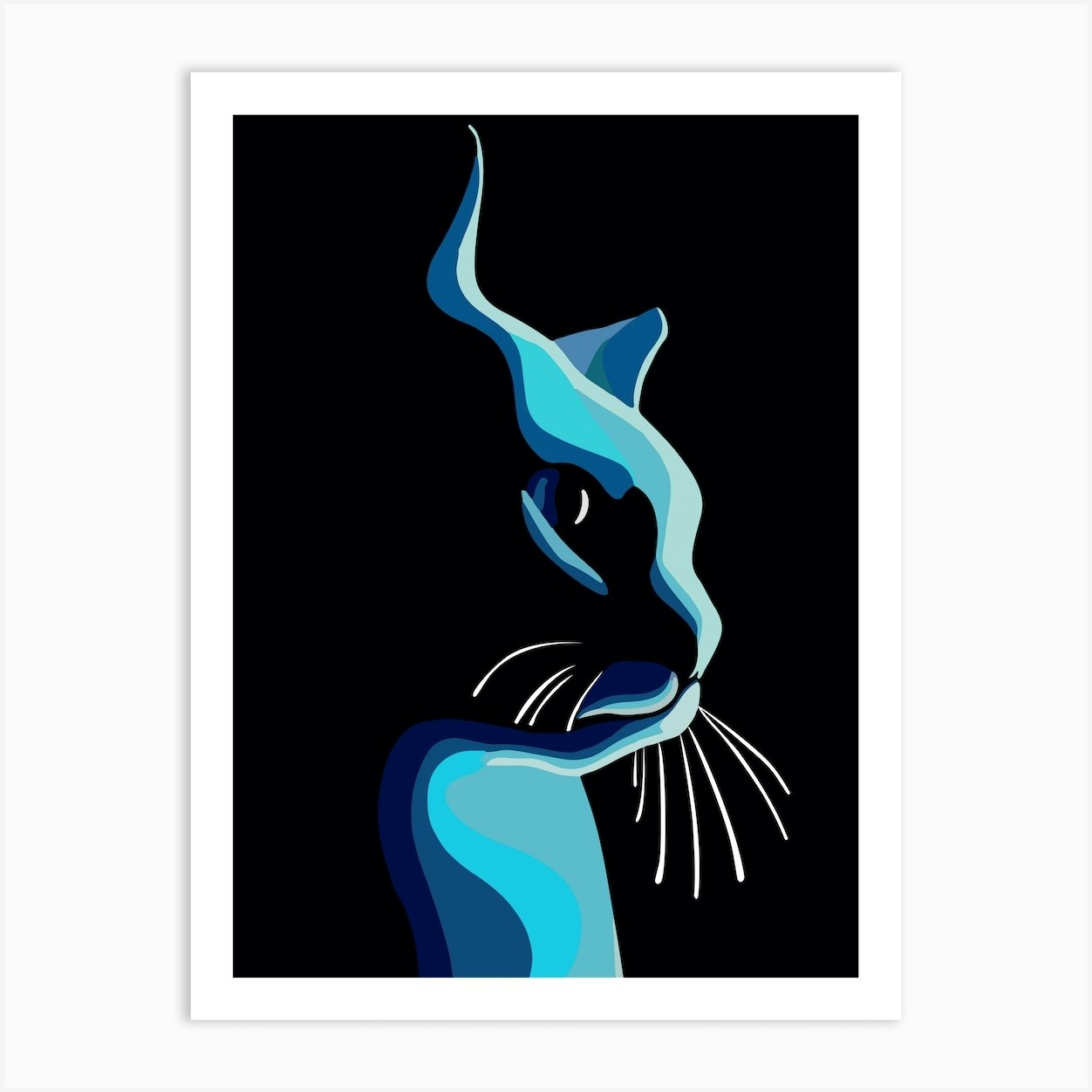 Blue Cat Art Print by ArianaX Art Studio Fy