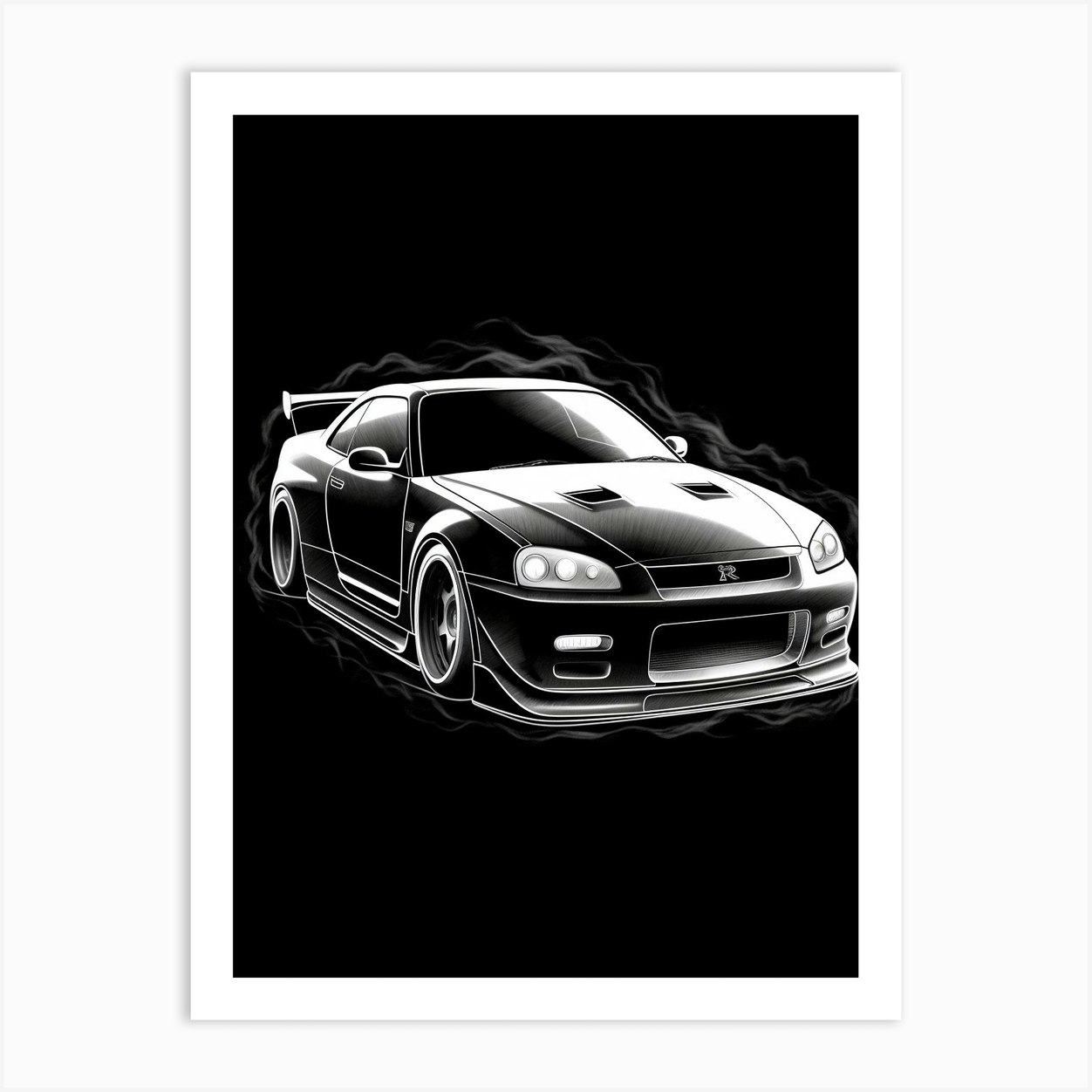 Nissan Gtr Line Drawing 1 Art Print by RetroRides Gallery - Fy