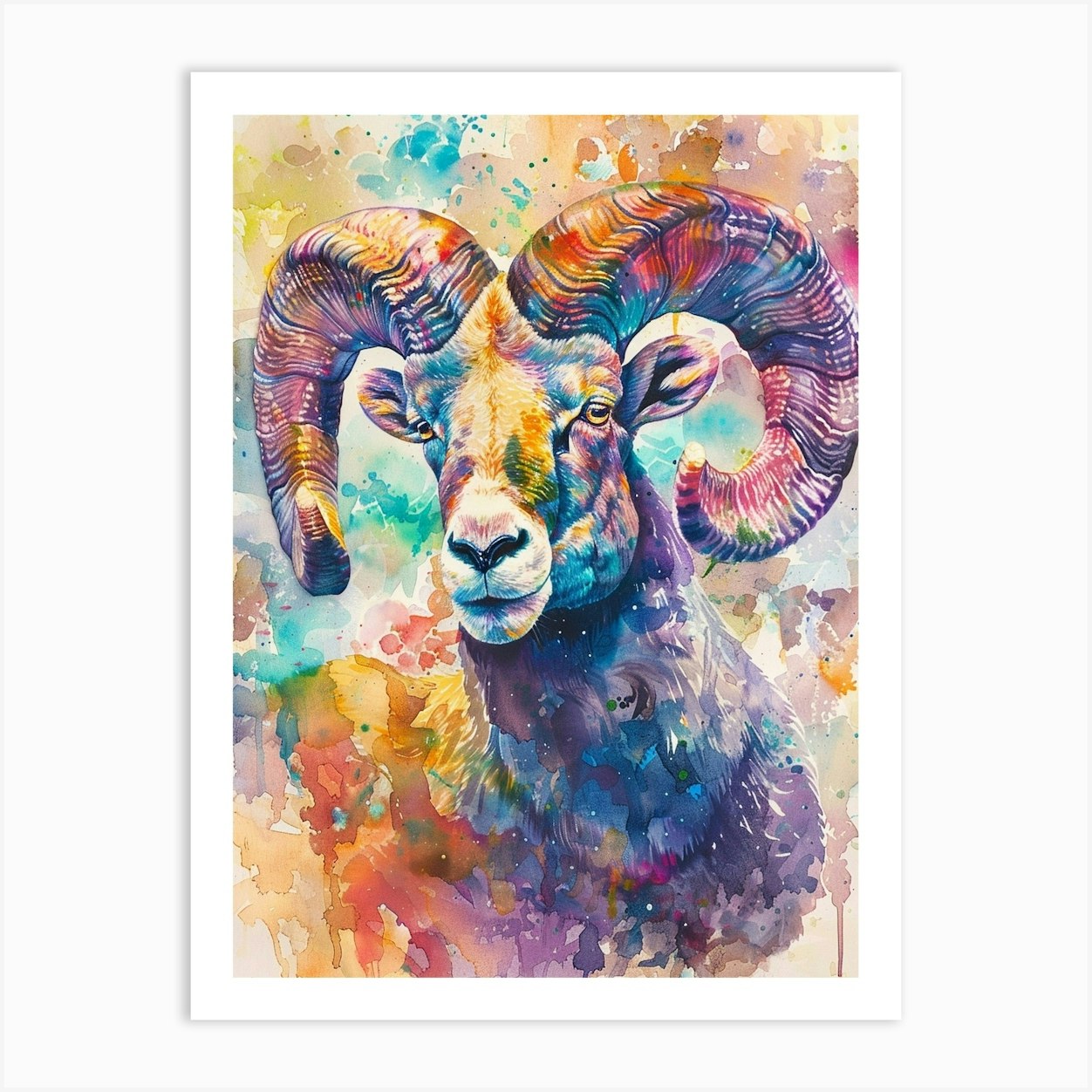 Ram Colourful Watercolour 3 Art Print By Critter Crafts - Fy