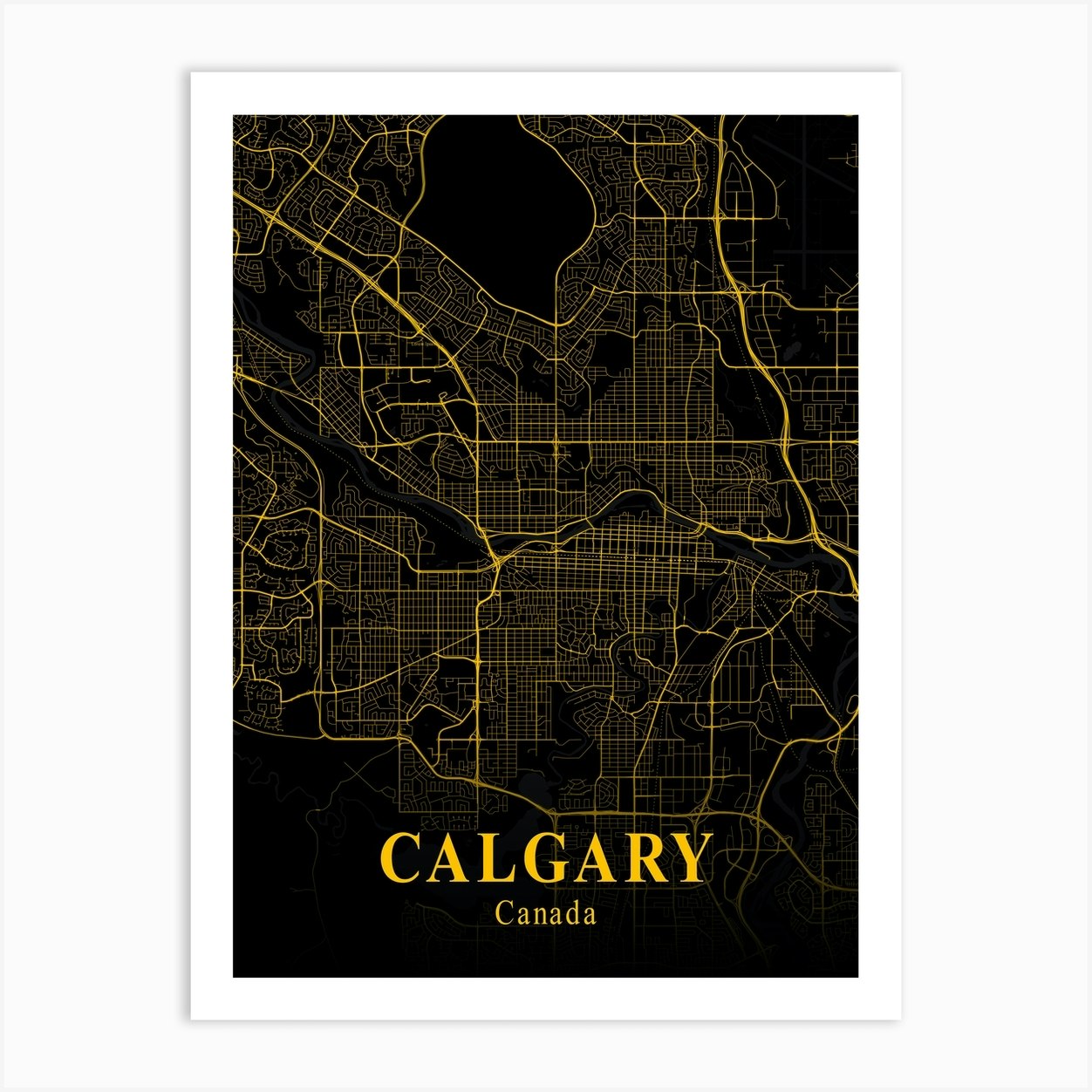 Calgary Gold City Map Art Print by KunStudio Fy