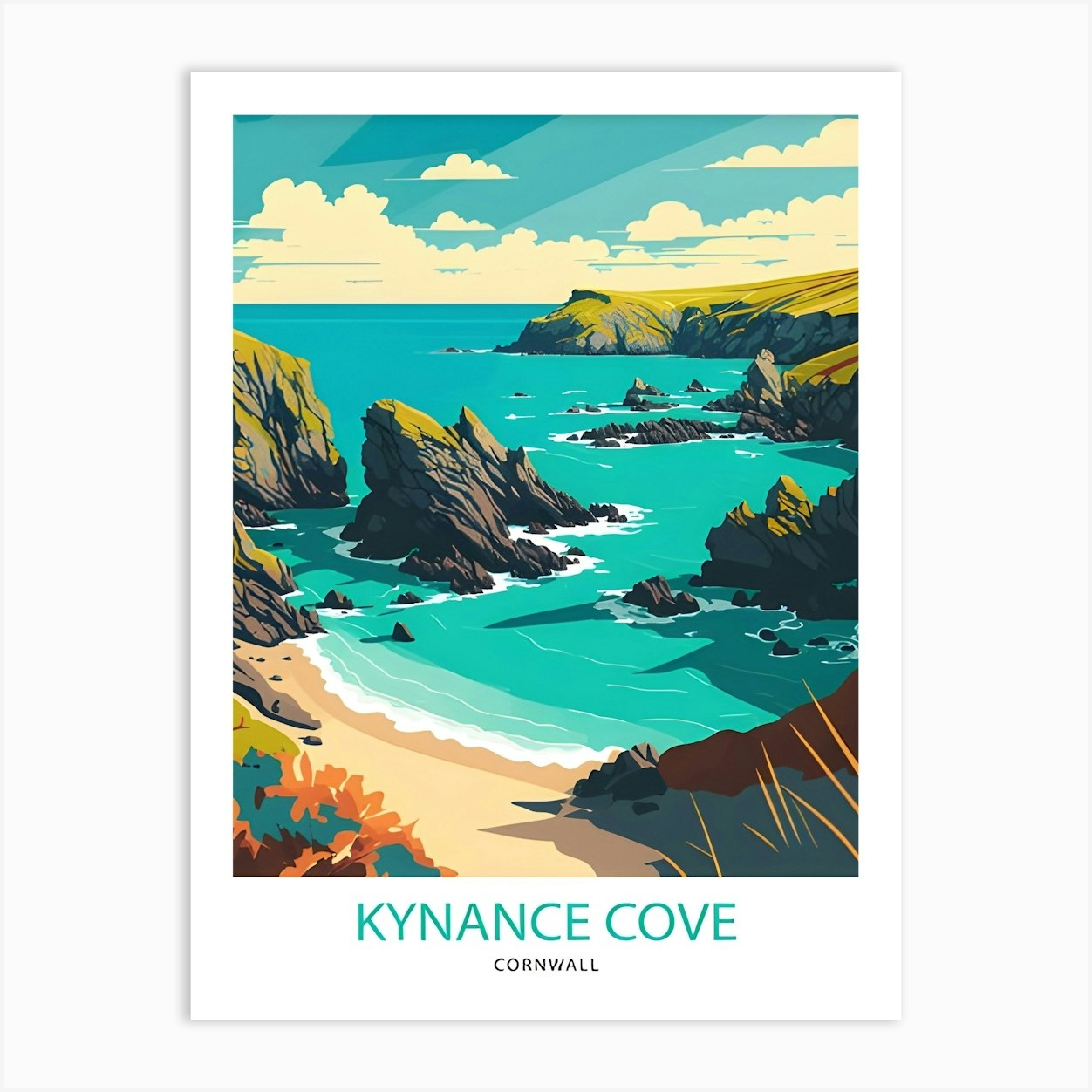 Kynance Cove Cornwall Travel Poster Art Print by DoubleT - Fy