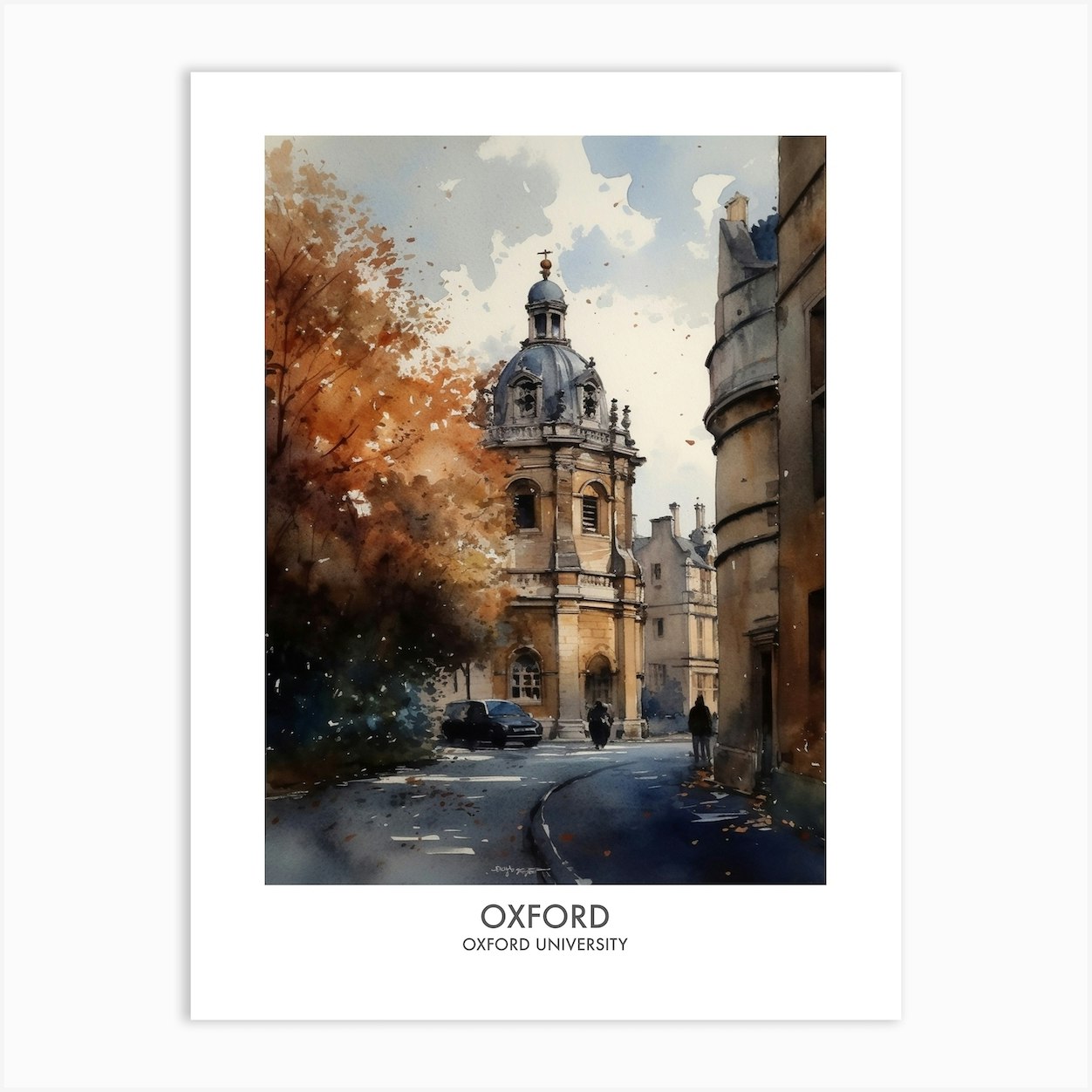 Oxford University 3 Watercolor Travel Poster Art Print by Fusion Designs Fy