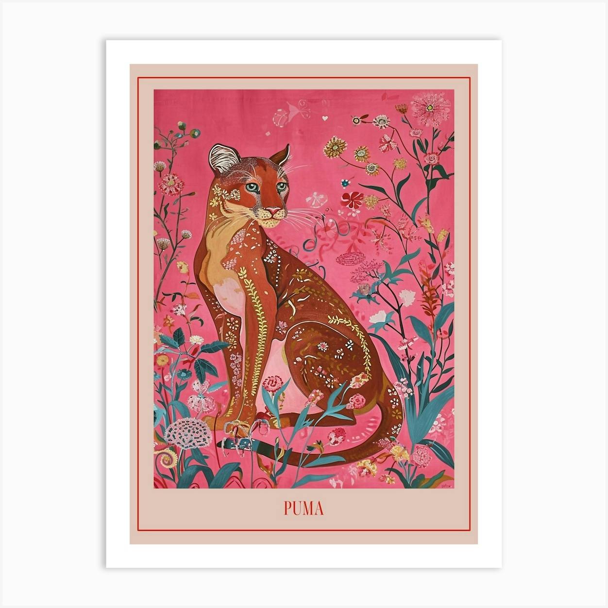 Floral Animal Painting Puma 1 Poster Art Print by Ritual Art